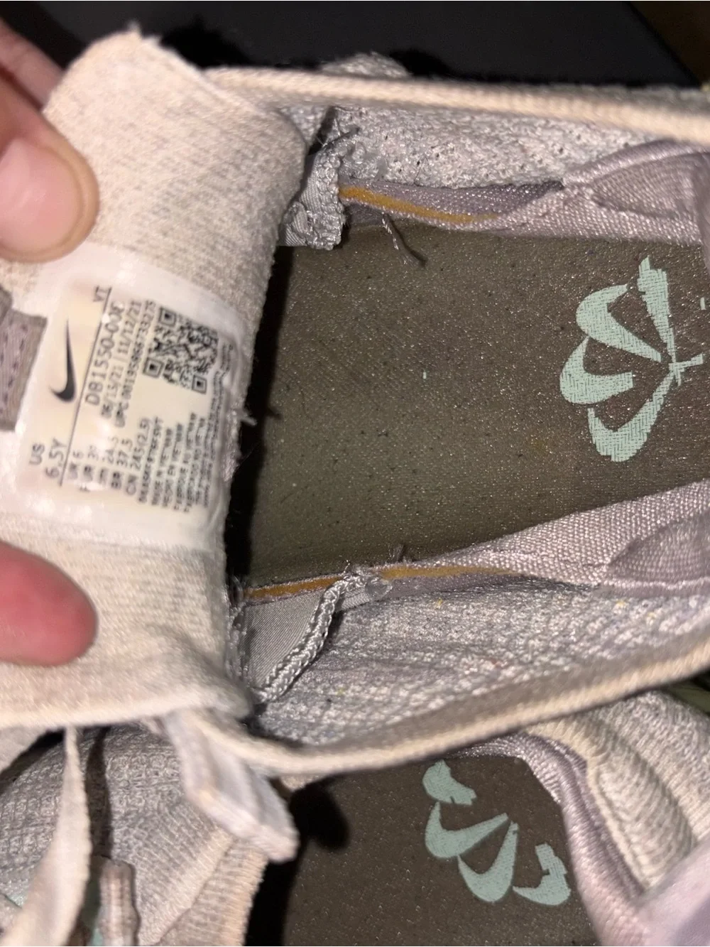 Nike Women's Light Gray Knit Sneakers with Mint Accents